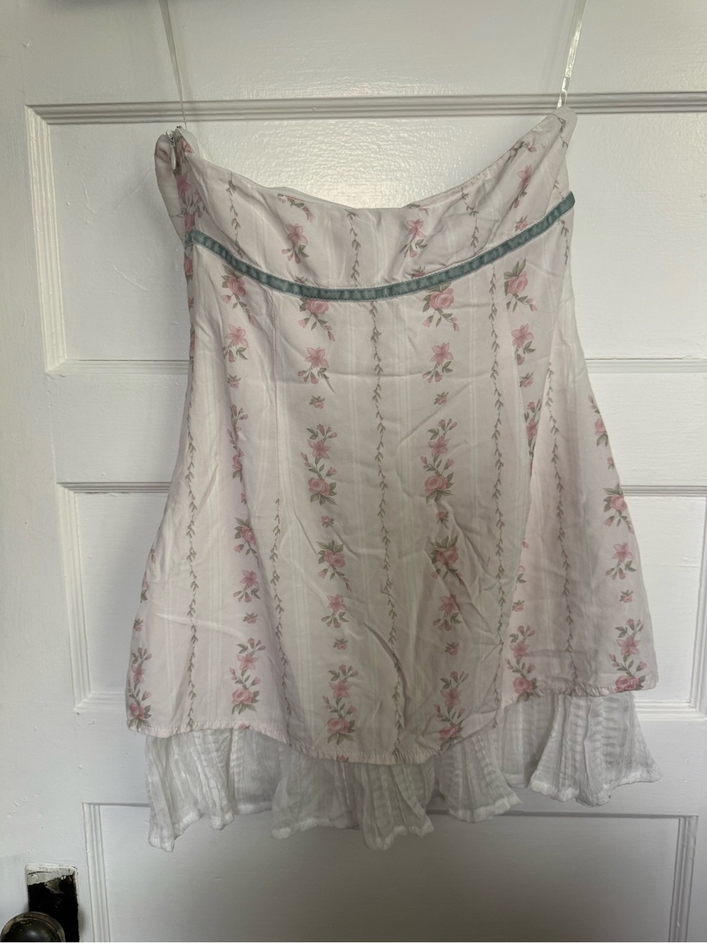 Princess Polly Romantic Boho Coquette Floral Strapless Dress with Blue Trim Sz 4 - Picture 9 of 13